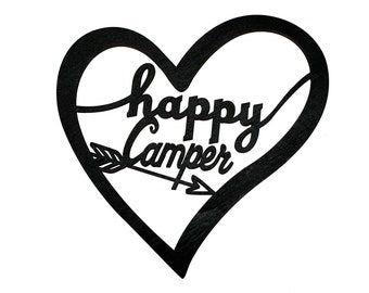 Happy Camper Herz - Wohnmobil / Wohnwagen Deko - Schriftzug für Camper (schwarz)