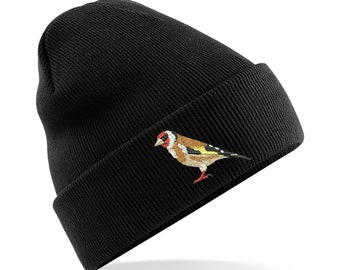 Embroidered Goldfinch Beanie Hat - Cozy Fashion Accessory