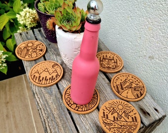 Cork coaster, engraved, travel