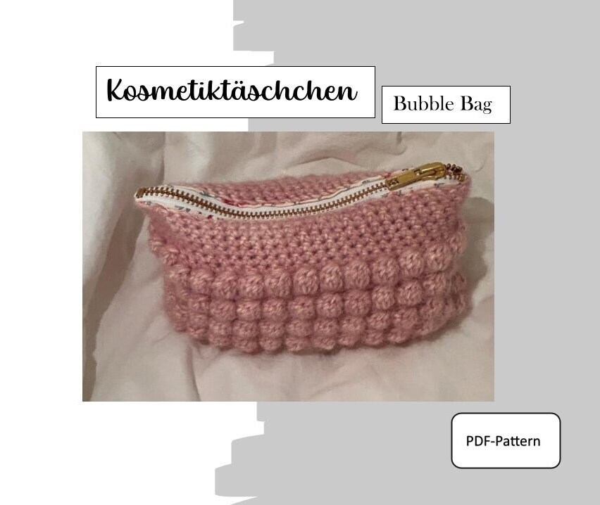 WZMPA Peace-Love Häkel-Kosmetiktasche – Mit Reißverschluss, Wasserdicht, 23x17 Cm