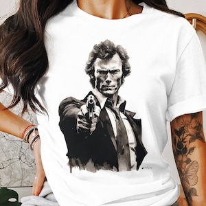 Clint Eastwood Shirt, Clint Eastwood Tribute, Gift for Him, Gift for Her, Charcoal Drawing