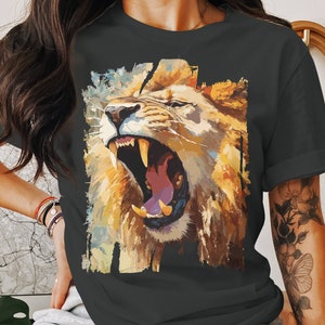 Roaring Lion T-shirt, Animal Graphic Tee, Wildlife Lover Gift, Big Cat Shirt, Nature Inspired