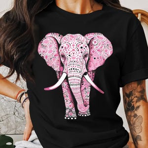 Colorful Elephant Graphic Tee, Vibrant Elephant T-Shirt, Artistic Elephant Design, Unique Animal Print Shirt, Pink Elephant Tee