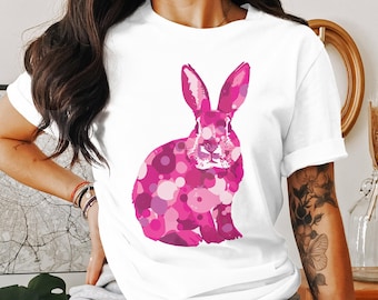 Cute Pink Bunny T-Shirt, Colorful Rabbit Shirt, Animal Lover Tee, Cute Animal Print Top, Vibrant Graphic Tee, Bunny Art T-Shirt