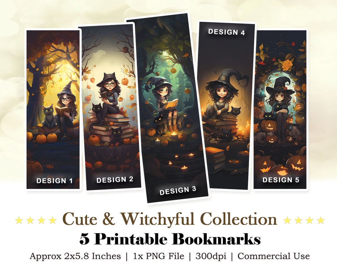 5 Witchy Printable Bookmarks Instant Digital Download - Etsy