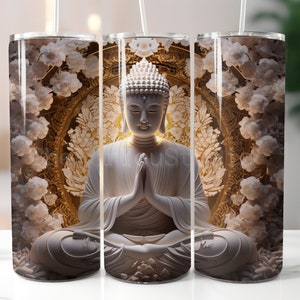 3D Buddha in meditation, peace, spirituality and enlightenment 20 oz Tumbler Wrap, Instant Digital Download PNG, Sublimation Design