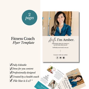 Flyer modifiable pour coach de fitness, modèle canva, matériel marketing à faire soi-même, modèle personnalisable pour professionnels de la fitness
