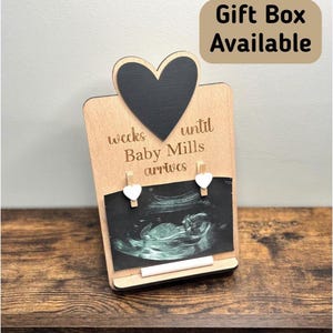 Personalised Engraved Wooden Baby Countdown Board & Scan Photo Holder...
