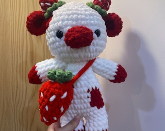 Motif au crochet en peluche avec vache fraise | Motif vache fraise | Amigurumi vache fraise PDF | Animal au crochet | Patron au crochet Amigurumi |