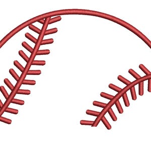 Può includere: Un design di baseball rosso con cuciture dettagliate. L'immagine mostra una vista parziale della palla da baseball, con l'iconico motivo di cucitura chiaramente visibile. Il design è su uno sfondo bianco.
