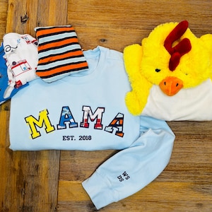 Mama Embroidered Baby Outfit Keepsake Sweatshirt, Gift for Mom, mama pullover,  custom embroidered mama established sweatshirt
