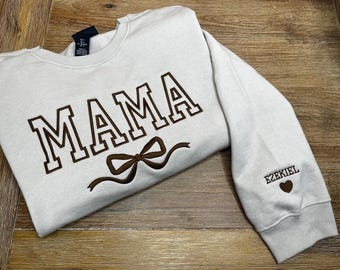 Bow Mama、MAMA with Coquette Bow お祝いのリボンデザイン刺繍ファイル - デジタルダウンロード即時ダウンロード