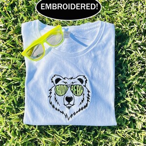 T-Shirt Daddy Bear with Sunglasses, Custom Gift for cool dads, dad embroidered tshirt