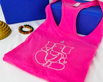 Yoga tank top Ganesh Elephant, Racerback Embroidered Flowy work out top,  Ganesh with om yoga tank top, spiritual tank top