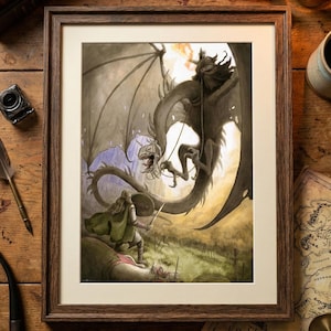 Eowyn en Witch King-afdruk, aquarelkunst, LotR, LOTR-kunst, LOTR-afdruk, LOTR-cadeau, Tolkien