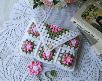 Crochet Book Sleeve Flower Book Cover Bookmark Crochet Book Holder Gifts for Readers Handmade Cozy Clutch Granny Square Bag Pouch