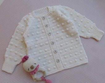 Baby cardigan Crochet Popcorn Cardigan Newborn wool sweater Handmade Baby Sweater Kids cardigan Wool baby outfit