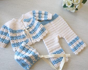 Kom hem baby outfit för pojkar, virkad outfit för nyfödda, tröjset