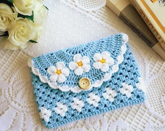 Crochet Book Sleeve with Daisy Applique, Handmade Acrylic Yarn Book Holder