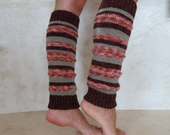 Striped leg warmers knit Dance wool socks Knee high leg warmers Warm long wool socks Flip flop yoga socks