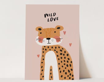 Stampa retrò con tigre per la cameretta: decorazione murale neutra per bambini (download digitale)