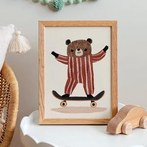 Skateboarding Bear Nursery Print, Bear Nursery Wall Art, Kids Wall Art, Whimsical Animal Print, Nursery Decor, DIGITAL DOWNLOAD