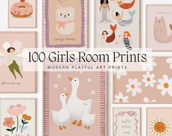 女の子の部屋用プリント：遊び心あふれる子供部屋アートセット（デジタルダウンロード）