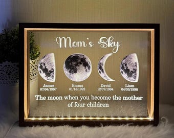 Luz nocturna LED personalizada con fases lunares, fases lunares personalizadas con nombres de niños, regalo para el Día de la Madre, regalo para mamá, luz nocturna personalizada con fases lunares