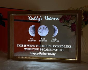 Benutzerdefinierte Mondphase LED-Nachtlicht, personalisierte Mondphase mit Kindernamen, Vatertagsgeschenke, Geschenk für Papa, benutzerdefinierte Nachtlicht Mondphase
