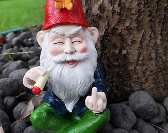 Garden Gnomes Outdoor Statue Figurine, Smoking Middle Finger Garden Gnomes for Fairy Garden, Outdoor Funny Mini Gnomes Decoration