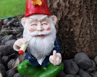 Garden Gnomes Outdoor Statue Figurine, Smoking Middle Finger Garden Gnomes for Fairy Garden, Outdoor Funny Mini Gnomes Decoration