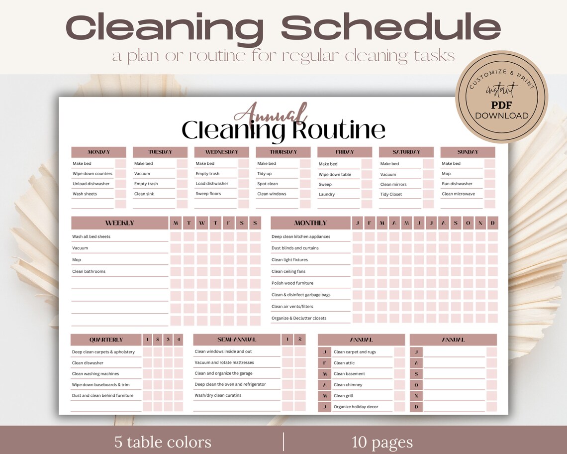 Annual Cleaning Schedule Printable Home Organization Checklist