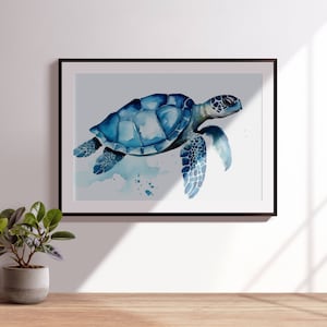 Sea Turtle Watercolor Wall Art Print, Seaside Art Poster, digital printable, Nautical Art, Coastal Home Decor Poster