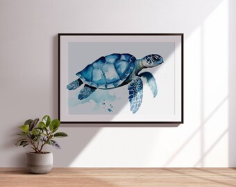 Sea Turtle Watercolor Wall Art Print, Seaside Art Poster, digital printable, Nautical Art, Coastal Home Decor Poster
