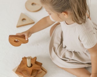 Wood stacking toy, wooden shape toy, stacking toy