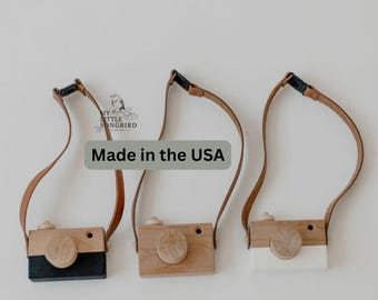 Handcrafted Wooden & Leather Toy Camera - Kids Pretend Photography Prop