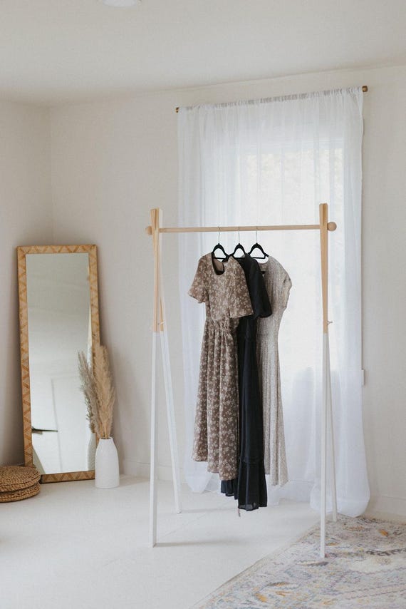 Spacious Wooden Wardrobe Stand: Minimalist Clothes Hanger for Bedroom & Boutique Organization