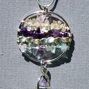 Citrine, Amethyst, Fluorite, and Chevron Amethyst Pendant with 925 Necklace