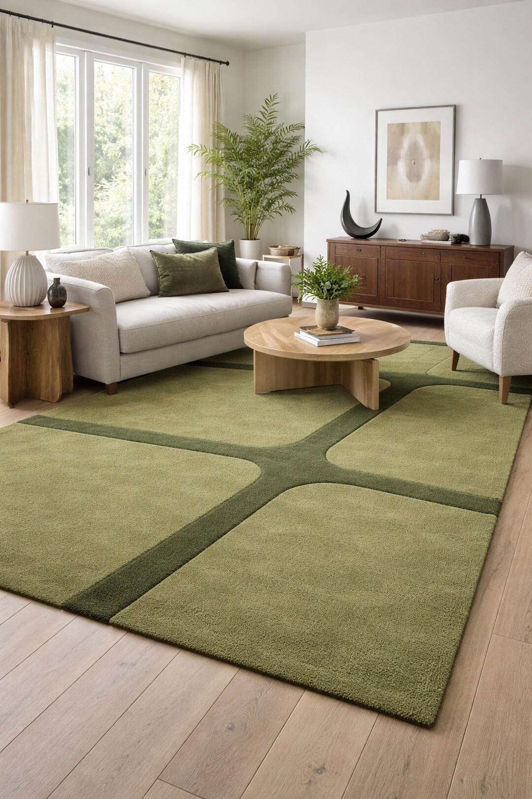 Hand-tufted Rug Modern Abstract Sage Grid for Living Room - Etsy