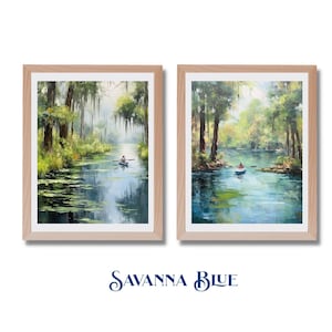 Florida River Landscape Digital Art Set Watercolor Style Florida River Kayaking Cypress Trees Decor Instant Digital Download Printable Art