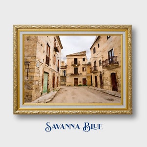 Wall Art Digital Watercolor Print Italian Village Street Riesi Sicily Sicilian Architecture Instant Digital Download DIY Printable Wall Art