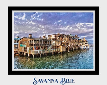 Cedar Key Pier Digital Art Florida Gulf Coastline Seascape Painting Home Office Decor Instant Digital Download DIY Printable Wall Art