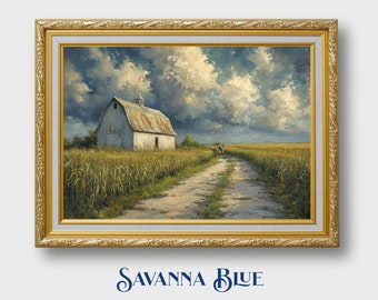 Farmhouse Cornfield Barn Digital Art Rustic Country Farm Decor Landscape Painting Instant Digital Download DIY Printable Fine Wall Art