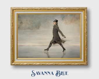 Victorian Man Ice Skating Figure Skater Luxury Wall Art Timeless Portrait Art Stylized Painting Instant Digital Download Printable Wall Art