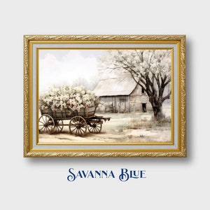 Farmhouse Wall Art Rustic Barn and Floral Cart Spring Print Country Scenery Rural Spring Decor Instant Digital Download Printable Wall Art