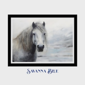 White Horse Landscape | White Horse Painting | Minimalist Gray | White Horse Wall Art | Equestrian Art |  Printable Art | Digital Download