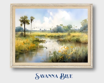 Florida Wandkunst | Florida Prärie Landschaft | Florida Aquarell Landschaft | Sumpf | Florida Frühling | Druckbare Wandkunst | Digitaler Download
