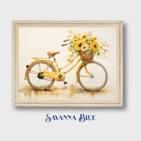 Yellow Bicycle Sketch, Daisy the Bike, Autumn Sunflower, Bike and Botanical Art, Vintage Autumn Print, Seasonal Print, Digital Download