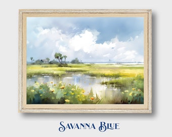 Florida Wandkunst | Florida Prärie Landschaft | Florida Aquarell Landschaft | Florida Sumpfgebiete | Druckbare Wandkunst | Digitaler Download