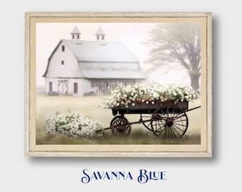 Rural Spring Decor Rustic Barn and Floral Cart Spring Print Farmhouse Wall Art Country Scenery Instant Digital Download Printable Wall Art